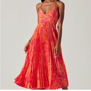 ASTR Vibrant Pink & Orange Pleated Blythe Midi dress